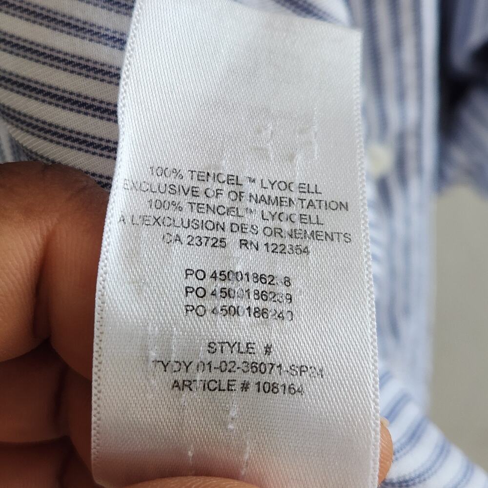 Aritzia Babaton XS Utility 100% Tencel Stripe Button Up Shirt Roll Tab Sleeves - Picture 6 of 9